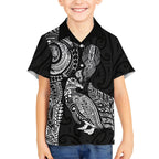 Aotearoa Moko Tribal Tattoo Kid Hawaiian Shirt New Zealand Maori Penguin and Fantail Black Color