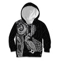 Aotearoa Moko Tribal Tattoo Kid Hoodie New Zealand Maori Penguin and Fantail Black Color