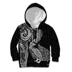Aotearoa Moko Tribal Tattoo Kid Hoodie New Zealand Maori Penguin and Fantail Black Color