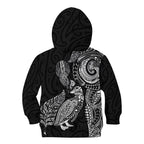Aotearoa Moko Tribal Tattoo Kid Hoodie New Zealand Maori Penguin and Fantail Black Color
