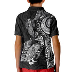 Aotearoa Moko Tribal Tattoo Kid Polo Shirt New Zealand Maori Penguin and Fantail Black Color