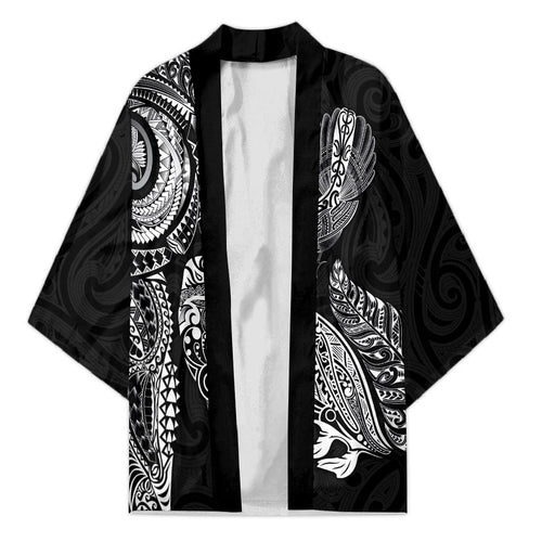Aotearoa Moko Tribal Tattoo Kimono New Zealand Maori Penguin and Fantail Black Color