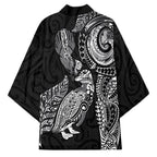 Aotearoa Moko Tribal Tattoo Kimono New Zealand Maori Penguin and Fantail Black Color