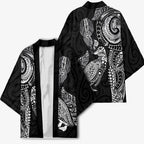 Aotearoa Moko Tribal Tattoo Kimono New Zealand Maori Penguin and Fantail Black Color