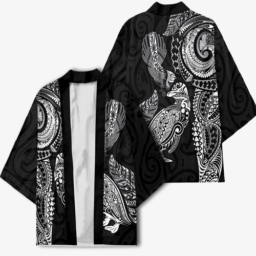 Aotearoa Moko Tribal Tattoo Kimono New Zealand Maori Penguin and Fantail Black Color