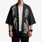 Aotearoa Moko Tribal Tattoo Kimono New Zealand Maori Penguin and Fantail Black Color