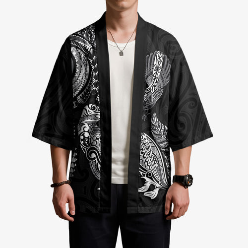 Aotearoa Moko Tribal Tattoo Kimono New Zealand Maori Penguin and Fantail Black Color