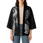 Aotearoa Moko Tribal Tattoo Kimono New Zealand Maori Penguin and Fantail Black Color