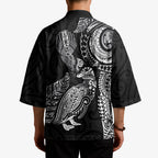 Aotearoa Moko Tribal Tattoo Kimono New Zealand Maori Penguin and Fantail Black Color