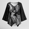 Aotearoa Moko Tribal Tattoo Kimono Sleeve Blouse New Zealand Maori Penguin and Fantail Black Color
