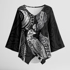Aotearoa Moko Tribal Tattoo Kimono Sleeve Blouse New Zealand Maori Penguin and Fantail Black Color