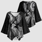 Aotearoa Moko Tribal Tattoo Kimono Sleeve Blouse New Zealand Maori Penguin and Fantail Black Color