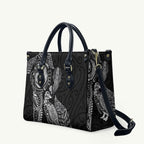 Aotearoa Moko Tribal Tattoo Leather Bag New Zealand Maori Penguin and Fantail Black Color