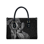 Aotearoa Moko Tribal Tattoo Leather Bag New Zealand Maori Penguin and Fantail Black Color