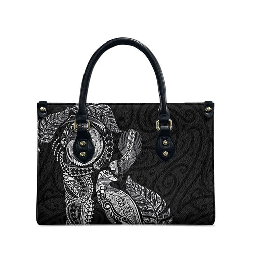 Aotearoa Moko Tribal Tattoo Leather Bag New Zealand Maori Penguin and Fantail Black Color