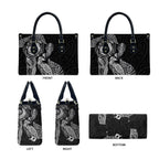 Aotearoa Moko Tribal Tattoo Leather Bag New Zealand Maori Penguin and Fantail Black Color