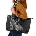 Aotearoa Moko Tribal Tattoo Leather Tote Bag New Zealand Maori Penguin and Fantail Black Color