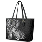 Aotearoa Moko Tribal Tattoo Leather Tote Bag New Zealand Maori Penguin and Fantail Black Color