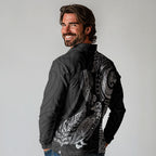 Aotearoa Moko Tribal Tattoo Long Sleeve Polo Shirt New Zealand Maori Penguin and Fantail Black Color