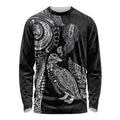 Aotearoa Moko Tribal Tattoo Long Sleeve Shirt New Zealand Maori Penguin and Fantail Black Color