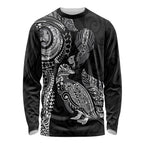 Aotearoa Moko Tribal Tattoo Long Sleeve Shirt New Zealand Maori Penguin and Fantail Black Color