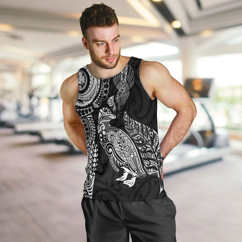 Aotearoa Moko Tribal Tattoo Men Tank Top New Zealand Maori Penguin and Fantail Black Color