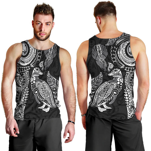Aotearoa Moko Tribal Tattoo Men Tank Top New Zealand Maori Penguin and Fantail Black Color