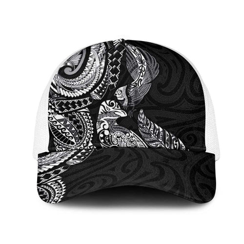 Aotearoa Moko Tribal Tattoo Mesh Trucker Cap New Zealand Maori Penguin and Fantail Black Color