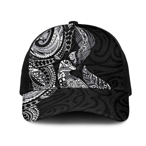 Aotearoa Moko Tribal Tattoo Mesh Trucker Cap New Zealand Maori Penguin and Fantail Black Color