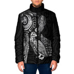 Aotearoa Moko Tribal Tattoo Padded Jacket New Zealand Maori Penguin and Fantail Black Color