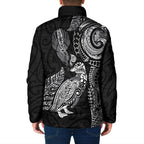 Aotearoa Moko Tribal Tattoo Padded Jacket New Zealand Maori Penguin and Fantail Black Color