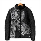Aotearoa Moko Tribal Tattoo Padded Jacket New Zealand Maori Penguin and Fantail Black Color
