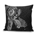 Aotearoa Moko Tribal Tattoo Pillow Cover New Zealand Maori Penguin and Fantail Black Color