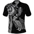 Aotearoa Moko Tribal Tattoo Polo Shirt New Zealand Maori Penguin and Fantail Black Color