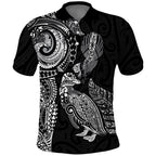 Aotearoa Moko Tribal Tattoo Polo Shirt New Zealand Maori Penguin and Fantail Black Color