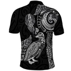 Aotearoa Moko Tribal Tattoo Polo Shirt New Zealand Maori Penguin and Fantail Black Color