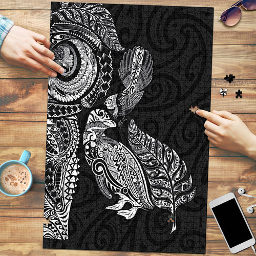 Aotearoa Moko Tribal Tattoo Puzzle New Zealand Maori Penguin and Fantail Black Color
