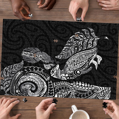 Aotearoa Moko Tribal Tattoo Puzzle New Zealand Maori Penguin and Fantail Black Color
