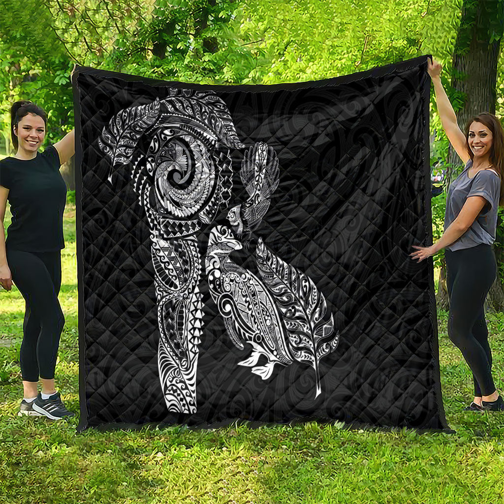 Aotearoa Moko Tribal Tattoo Quilt New Zealand Maori Penguin and Fantail Black Color