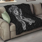 Aotearoa Moko Tribal Tattoo Quilt New Zealand Maori Penguin and Fantail Black Color