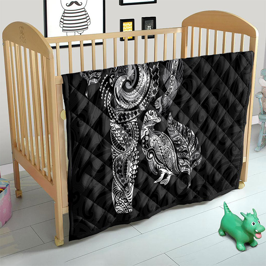 Aotearoa Moko Tribal Tattoo Quilt New Zealand Maori Penguin and Fantail Black Color