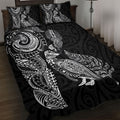 Aotearoa Moko Tribal Tattoo Quilt Bed Set New Zealand Maori Penguin and Fantail Black Color