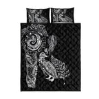 Aotearoa Moko Tribal Tattoo Quilt Bed Set New Zealand Maori Penguin and Fantail Black Color