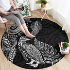 Aotearoa Moko Tribal Tattoo Round Carpet New Zealand Maori Penguin and Fantail Black Color