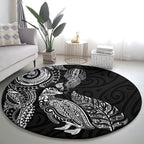 Aotearoa Moko Tribal Tattoo Round Carpet New Zealand Maori Penguin and Fantail Black Color