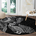 Aotearoa Moko Tribal Tattoo Round Carpet New Zealand Maori Penguin and Fantail Black Color