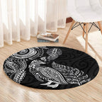 Aotearoa Moko Tribal Tattoo Round Carpet New Zealand Maori Penguin and Fantail Black Color