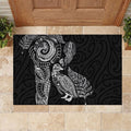 Aotearoa Moko Tribal Tattoo Rubber Doormat New Zealand Maori Penguin and Fantail Black Color