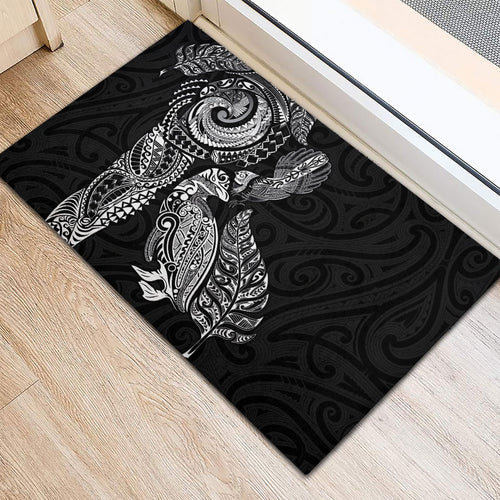 Aotearoa Moko Tribal Tattoo Rubber Doormat New Zealand Maori Penguin and Fantail Black Color