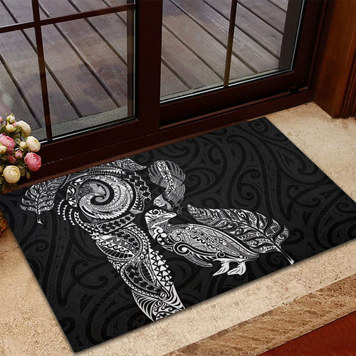 Aotearoa Moko Tribal Tattoo Rubber Doormat New Zealand Maori Penguin and Fantail Black Color
